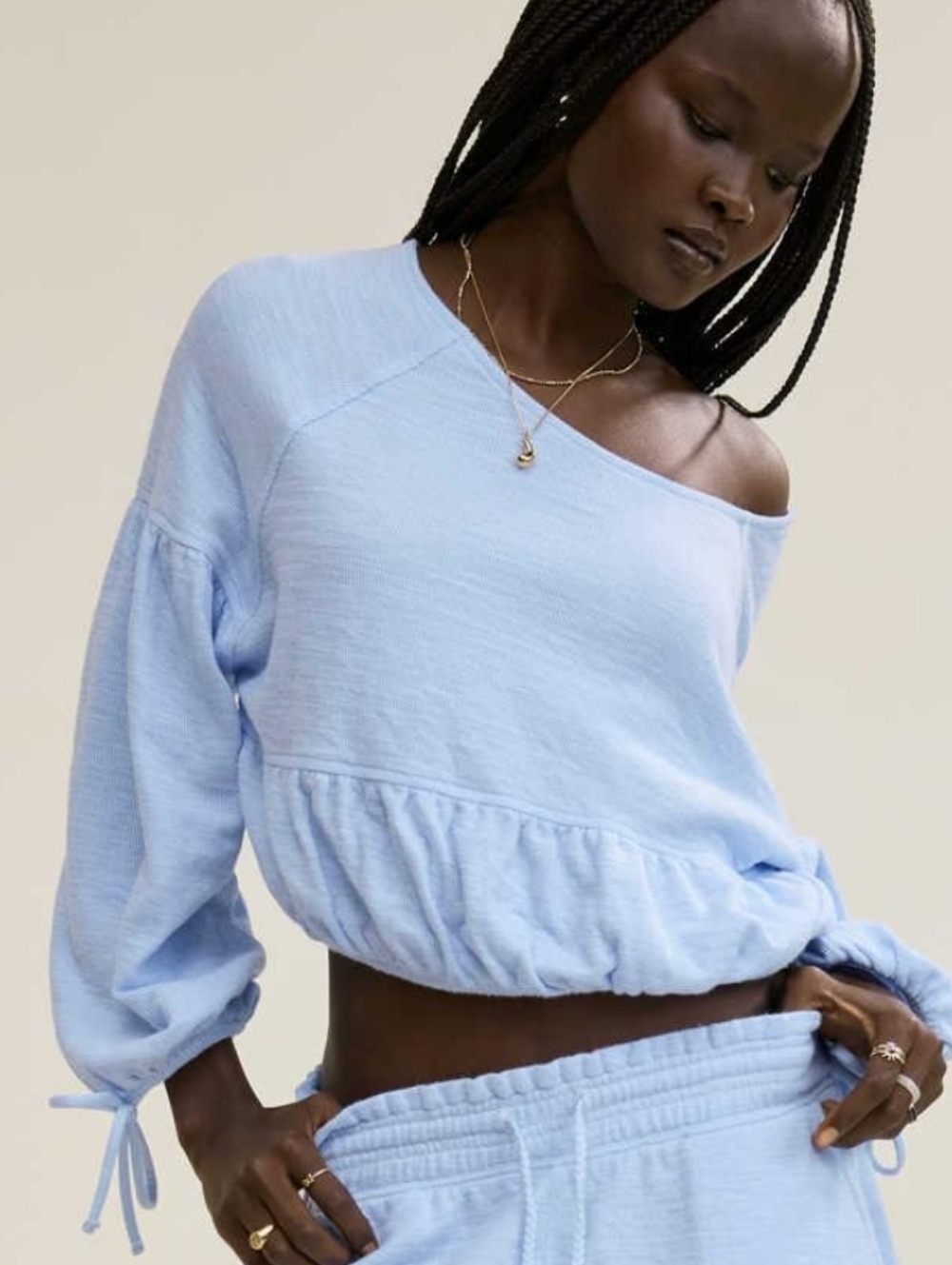 Aerie Endless Summer Light Blue Cropped Sweatshirt